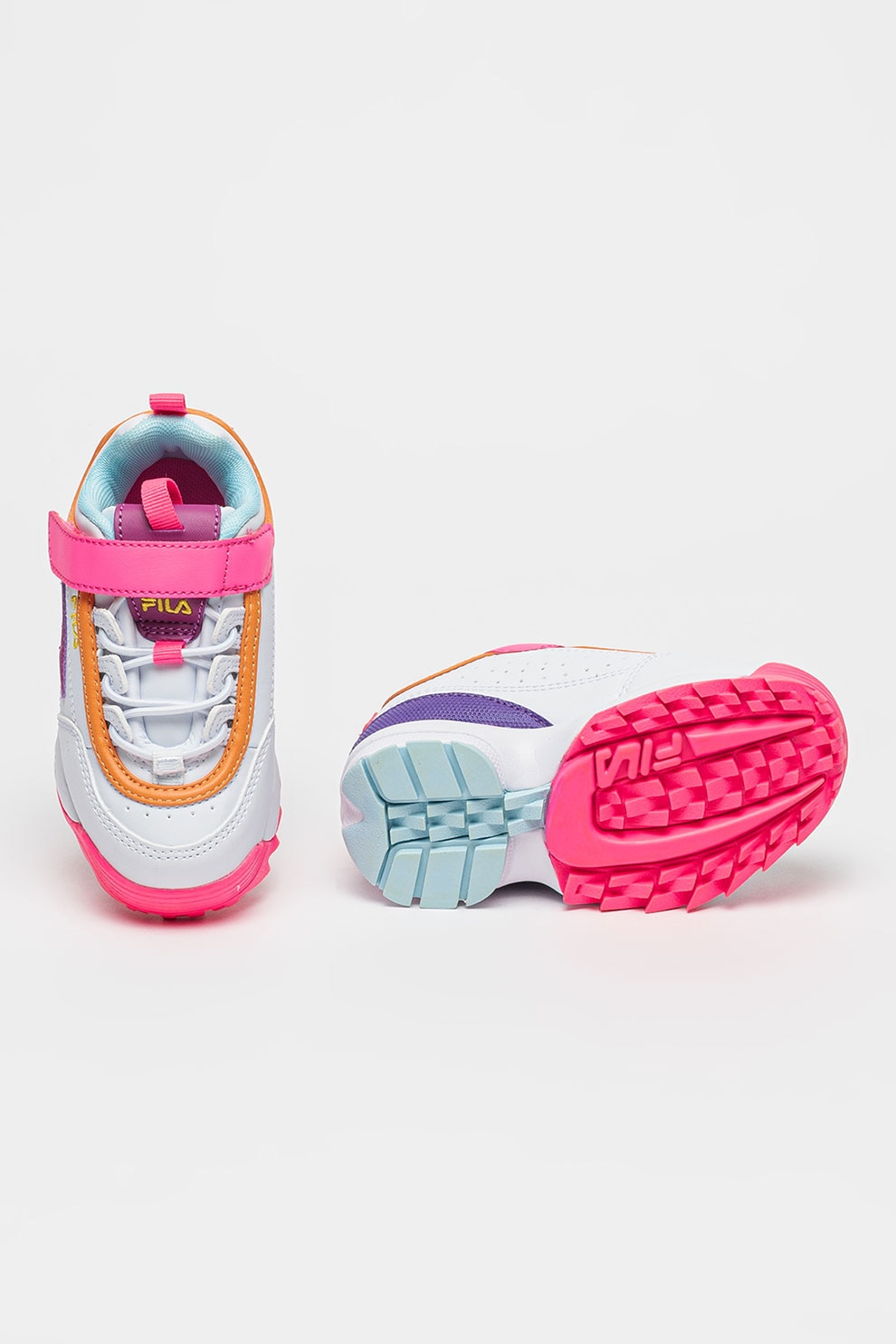 Fila, Спортни обувки Disruptor от еко кожа с цветен блок, Бял