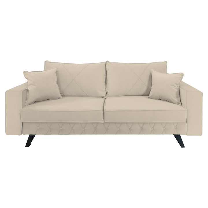 Canapea extensibila Alisson, cu lada de depozitare si picioare negre, catifea v09 bej, 230x105x80