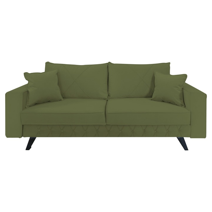Canapea extensibila Alisson, cu lada de depozitare si picioare negre, catifea v38 kaki, 230x105x80