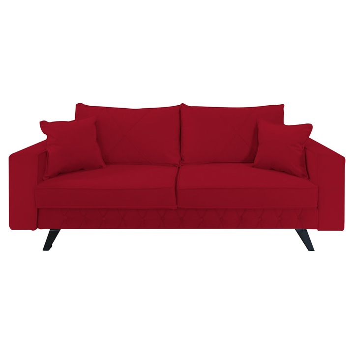 Canapea extensibila Alisson, cu lada de depozitare si picioare negre, catifea v59 rosu, 230x105x80