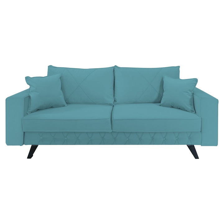 Canapea extensibila Alisson, cu lada de depozitare si picioare negre, catifea v73 albastru deschis, 230x105x80