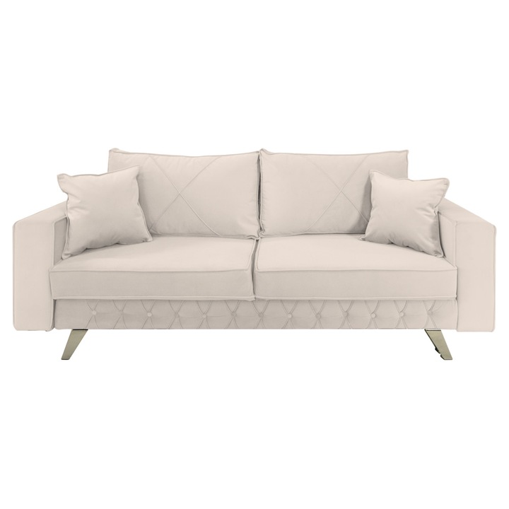 Canapea extensibila Alisson, cu lada de depozitare si picioare argintii, catifea v08 crem, 230x105x80