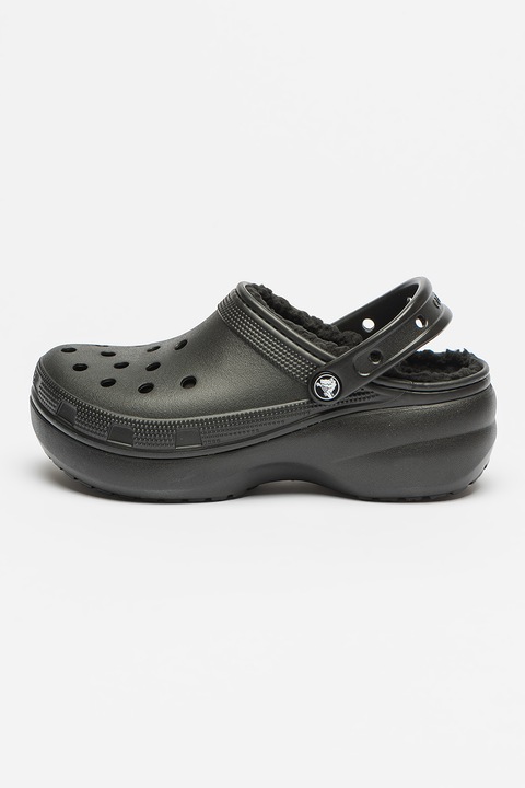 Crocs, Saboti slingback cu captuseala din blana sintetica, Negru, 39.5