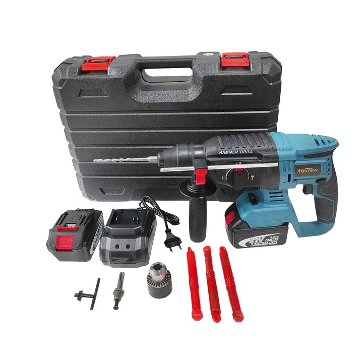 Ciocan rotopercutor DDT-MUSTANG Profesional, 2 acumulatori, 21 V, 4000 mAh, 1.9 J, 1150 Rpm