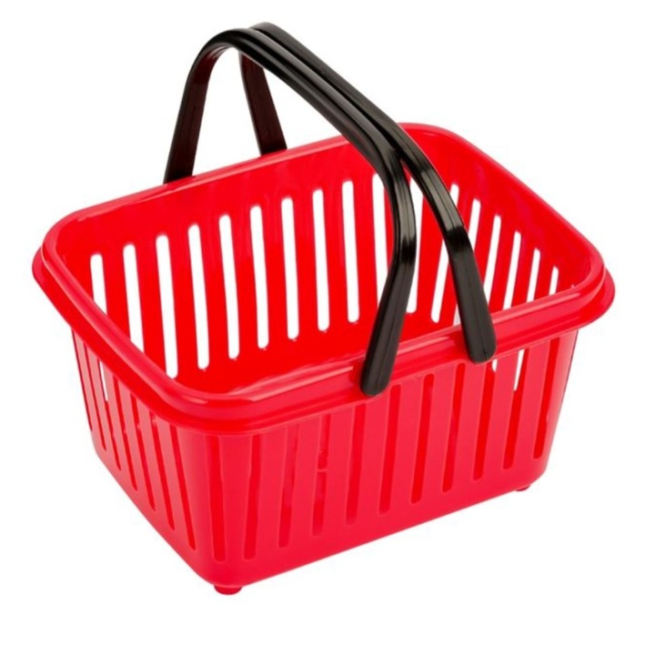 Jucarie cos de cumparaturi, plastic, rosu, 18x13x9cm