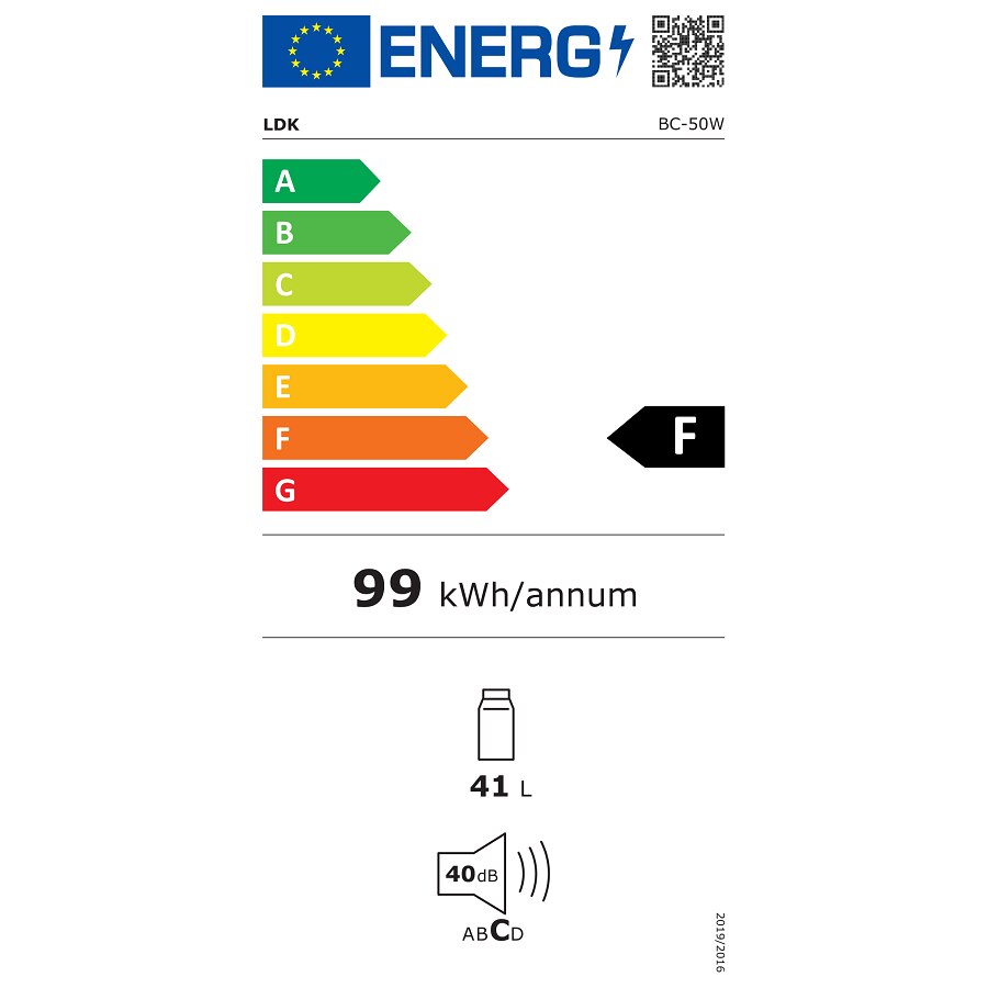 Minibar LDK BC-50W, Volum 41 l, Clasa F, Termostat reglabil, H 49.3 cm, Alb