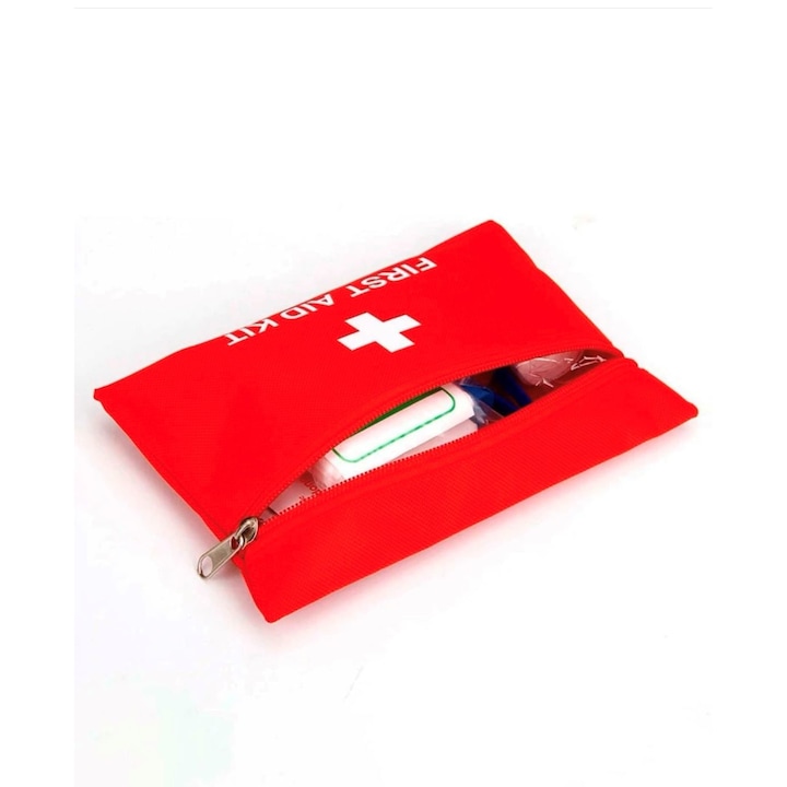 Geanta depozitare medicamente, tip portofel, pentru calatorie, marime S, 14cm x 20 cm, culoare rosu
