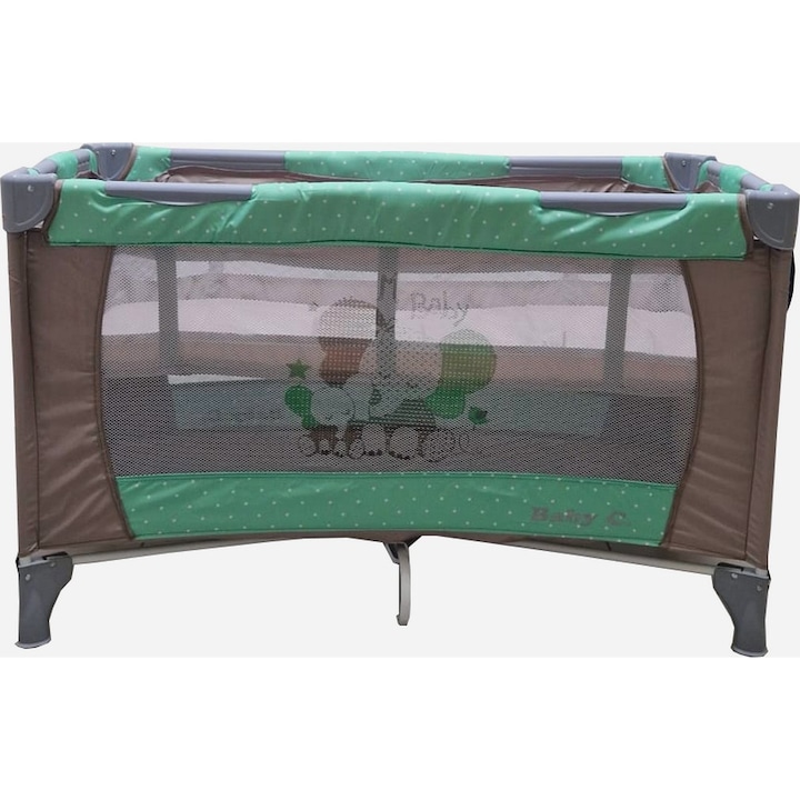 Baby Care™ PRO FMG Сгъваема кошара и кошара, 120X60 см, 2 нива на височина, с включена чанта за носене, мрежа против насекоми, кафяво със зелено