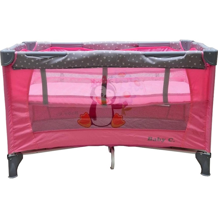 Baby Care PRO FMG Сгъваема кошара, 120X60 см, 2 нива на височина, с включена чанта за носене, мрежа против насекоми, розова