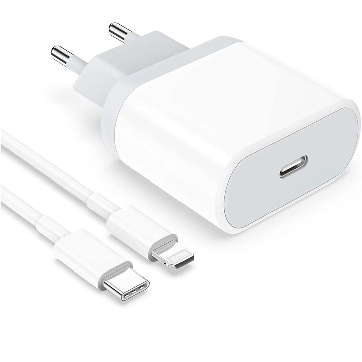 Hálózati telefontöltő kábellel, 25W, Quick Charge, USB C, 2m, fehér