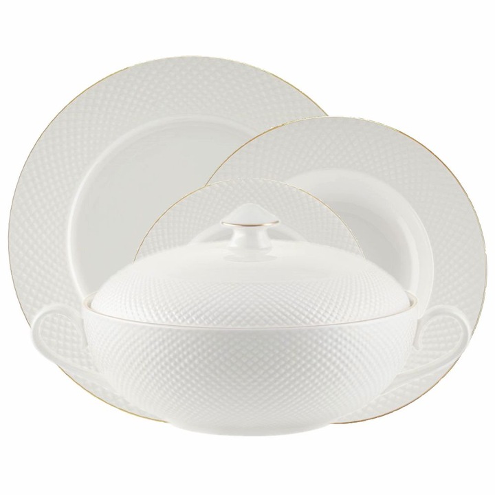 Set de masa din pentru 6 persoane BARI GOLD, Villa Italia, Portelan, 20 bucati, Alb/Auriu
