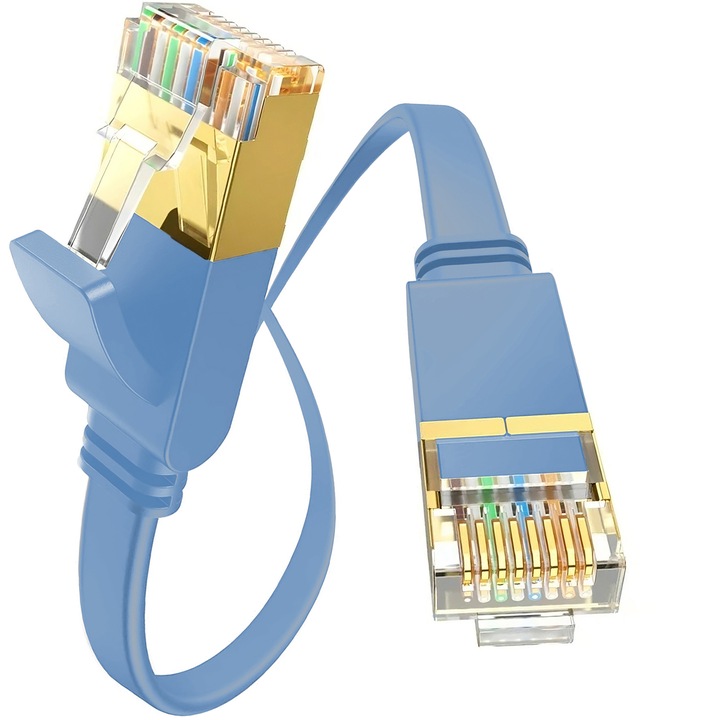 Плосък мрежов кабел UFTP CAT7, 10Gbps, 600Mhz, RJ45, 8P8C, 1m, син