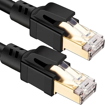 Cablu de Retea SSTP CAT8, 40Gbps, 2000Mhz, RJ45, 8P8C, 1m, Negru