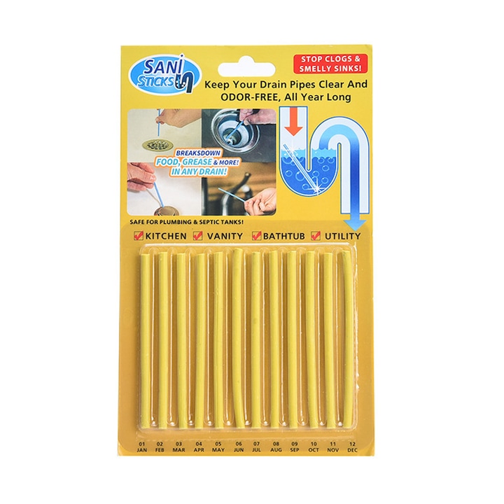 Комплект за отпушване на тръби MorFansi Sani Sticks, Ароматизатор, Жълт, 12 броя