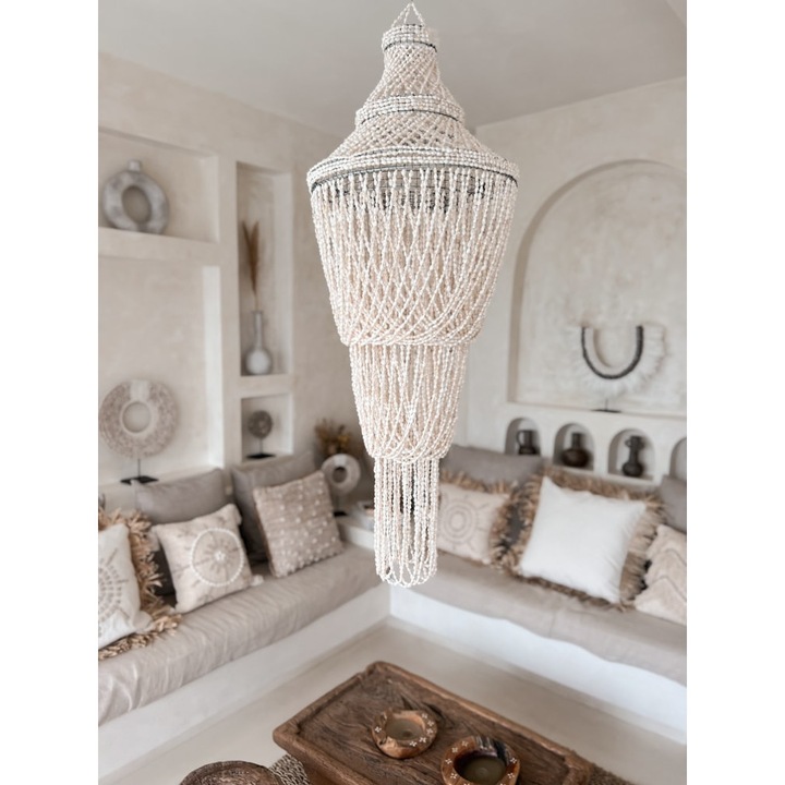 Boho csillár, Bali Bali, tengeri kagylók, fehér