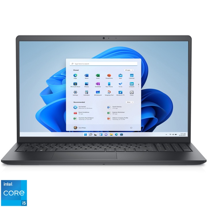 Laptop Dell Vostro 3530 cu procesor Intel® Core™ i5-1335U pana la 4.6 GHz, 15.6", Full HD, 8GB, 512GB SSD, Intel® UHD Graphics, Windows 11 Pro, Carbon Black, 3y ProSupport and Next Business Day Onsite Service