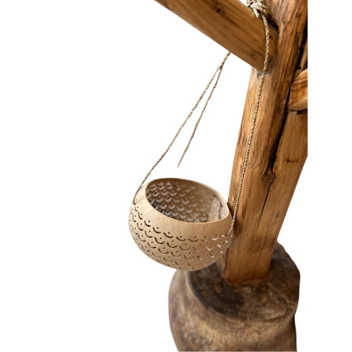 Suport pentru lumanari, Bali, Nuca de cocos, 15 cm