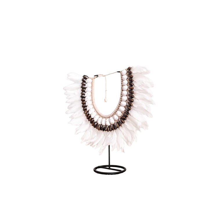 Decoratiune cu pene si scoici, Bali Bali, Bumbac, Alb/Negru