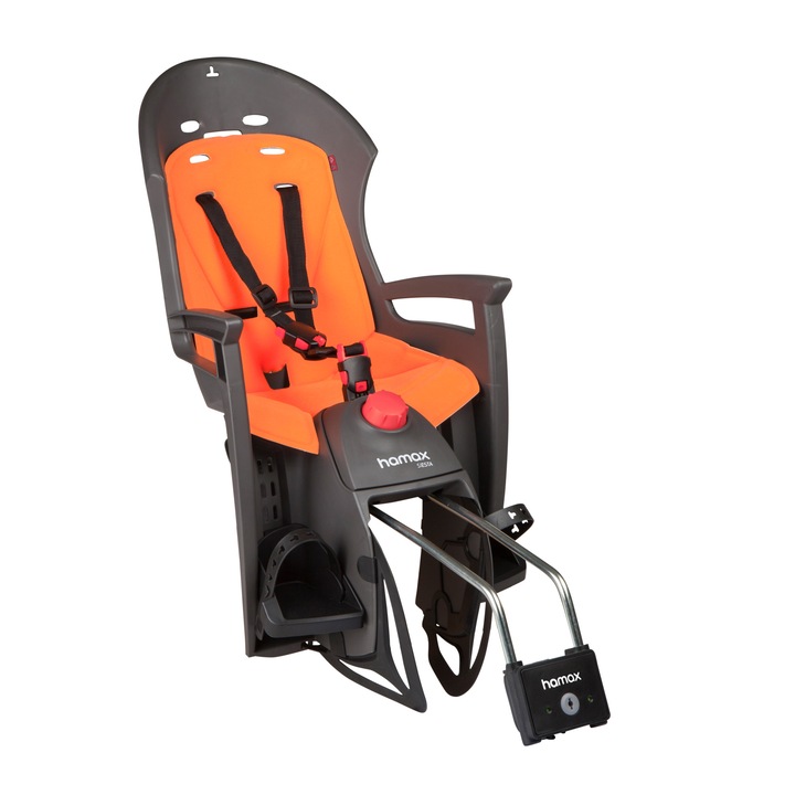Scaun de bicicleta pentru copii, Hamax, 22kg, Portocaliu/Gri