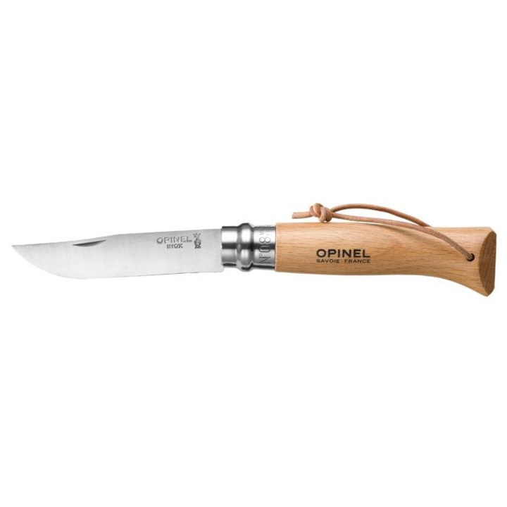 Briceag Opinel, Nr 08, Lama Inox 8.5cm, 001321, Snur Piele, Maro/Argintiu
