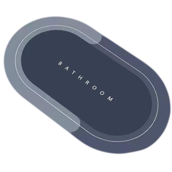 Covor de Baie Antiderapant Model Bathroom Oval Uscare rapida Gri 38X52cm