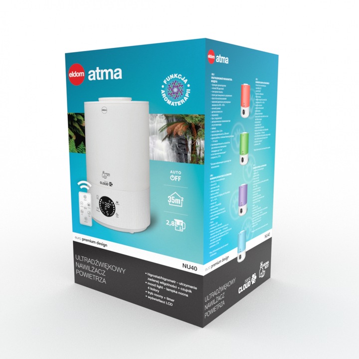 Umidificator ultrasonic Eldom NU40 ATMA 2.8 L Aromatherapy LCD display Ionizare naturala Lampa de noapte