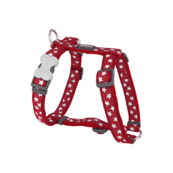 Ham pentru Caini, Red Dingo, Stars, Rosu, (Latime Banda 20mm, Circumferinta Gat 36 – 59cm, Circumferinta Piept 45 – 66cm), M