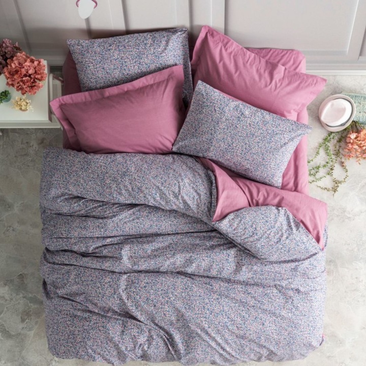 Lenjerie pat dublu, bumbac 100% ranforce, 240 x 260 cm, 4 piese, Cotton Box, Penny Roz