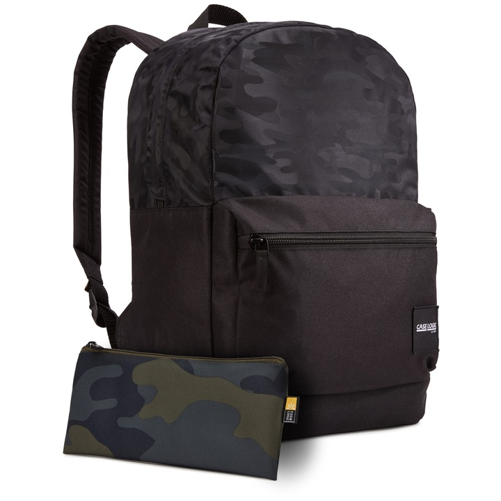 Case Logic hátizsák tágas fő rekesszel, kulacstartó zsebbel, cipzáras külső zsebbel, cipzáras tolltartóval, űrtartalom 26 liter, HxSzxM 37,0 x 27,0 x 43,0 cm, fekete