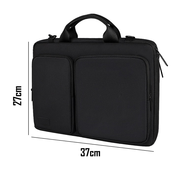 Geanta laptop 13.3 inch, protectie 360, compartiment multifunctional, negru