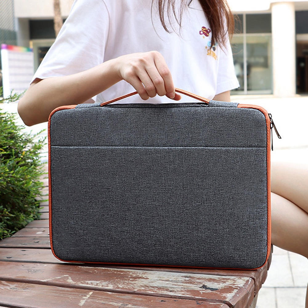 Geanta laptop rezistenta la apa si socuri, captuseala moale, gri inchis, 13.3 inch