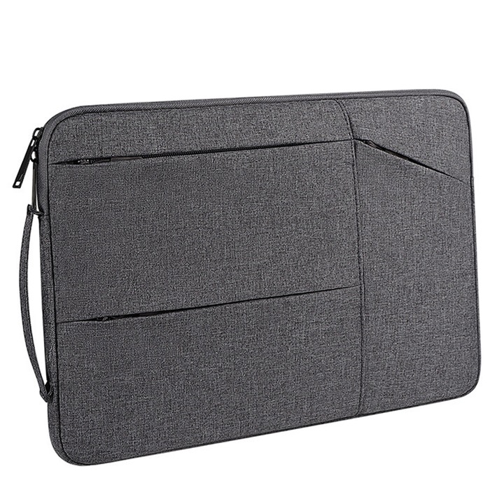 Geanta servieta impermeabila pentru laptop de 13, 3 inch, geanta de protectie pentru notebook si tableta la 360°, gri, 13, 3 inch - grosime