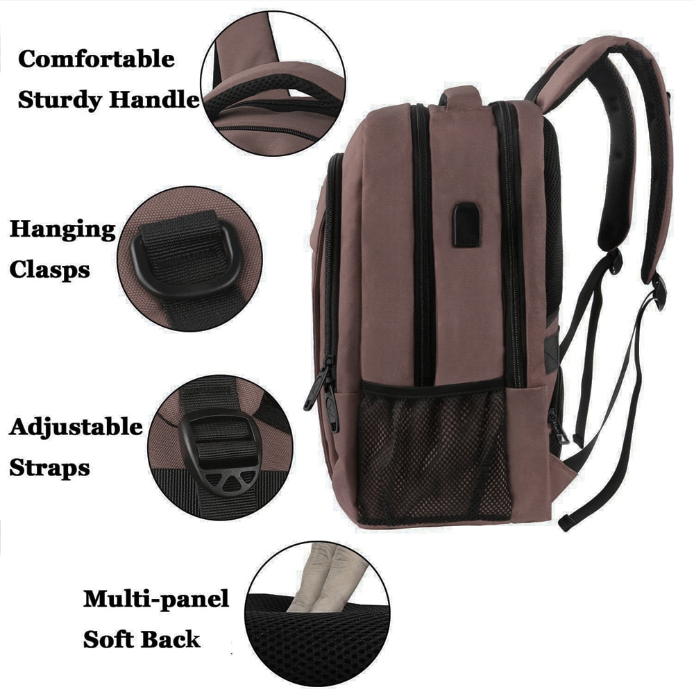 Rucsac de calatorie, AMRINUGL, 18 inch, USB, Maro