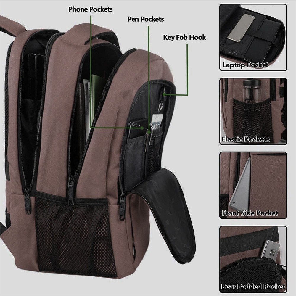 Rucsac de calatorie, AMRINUGL, 18 inch, USB, Maro