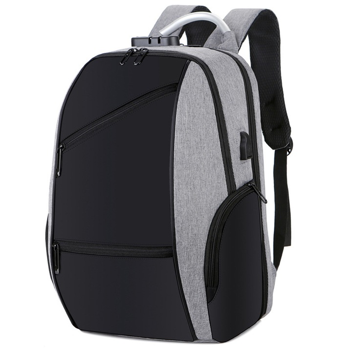 Rucsac laptop, Poliester, 15.6 inch, Negru/Gri