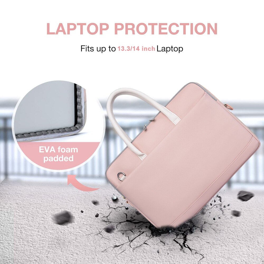 Geanta laptop pentru femei, AMRINUGL, 13.3/14 inch, roz, ultra-subtire, dimensiuni 35x28x3cm
