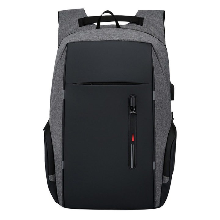 Yanyxr, rucsac anti-furt pentru laptop in textil cu port USB integrat, curea troler, rezistent la stropire, BST3023061-4, negru/gri, pentru laptop 14 inch