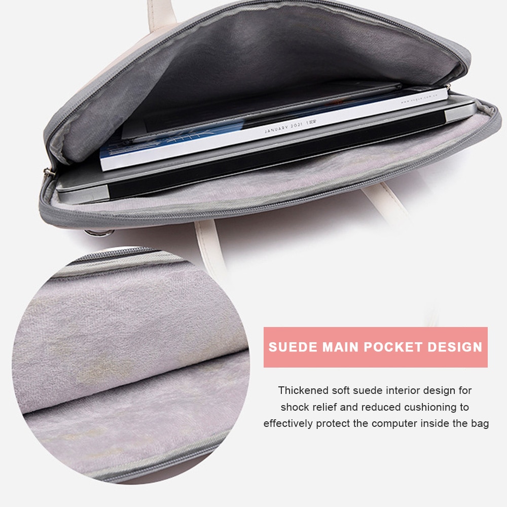Geanta laptop pentru femei, AMRINUGL, 13.3/14 inch, roz, ultra-subtire, dimensiuni 35x28x3cm
