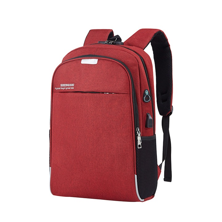 Rucsac pentru laptop, Poliester, Unisex, Rezistent, Rosu