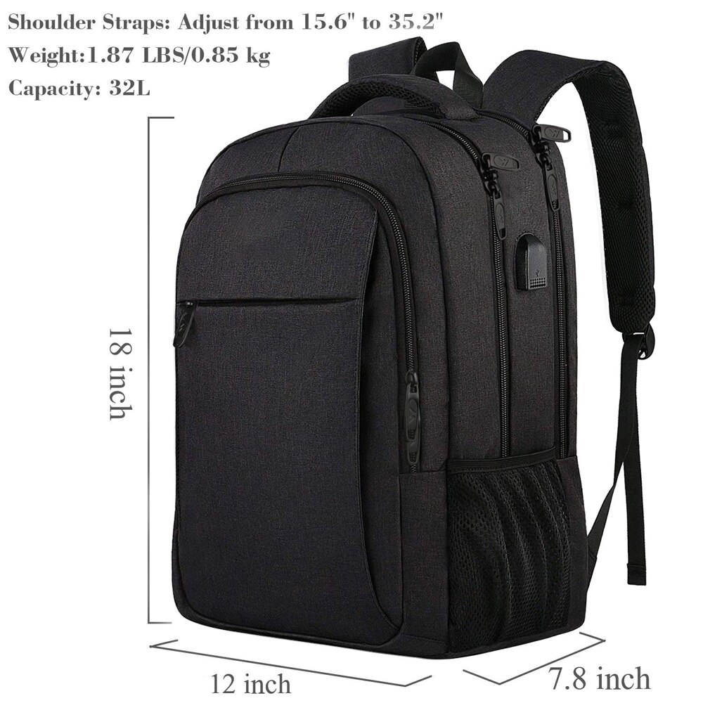 Rucsac de calatorie cu compartiment laptop 18 inch, capacitate mare, negru, 45x30x20cm