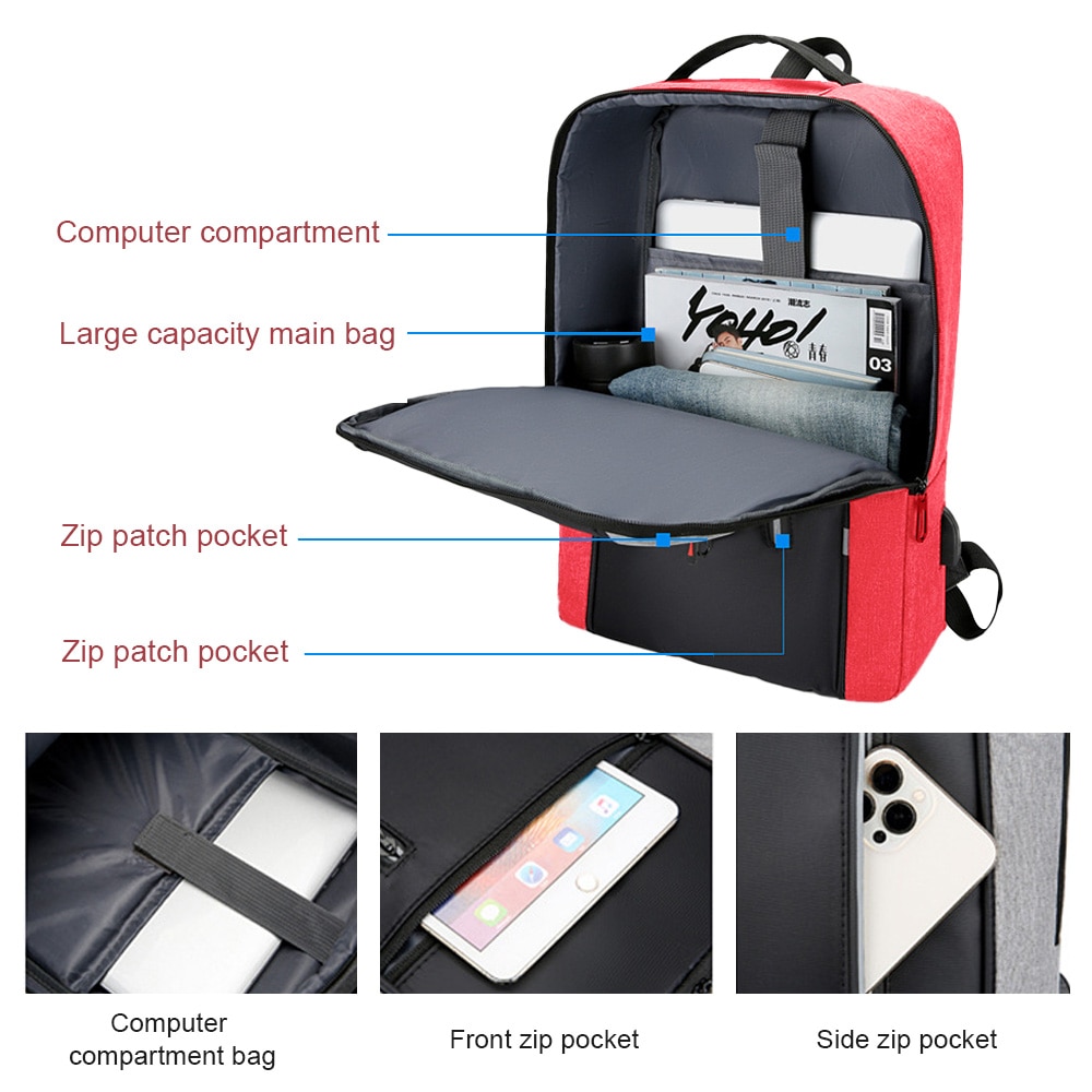 Rucsac laptop AMRINUGL, anti-furt, capacitate mare, impermeabil, rosu, 15.6 inch
