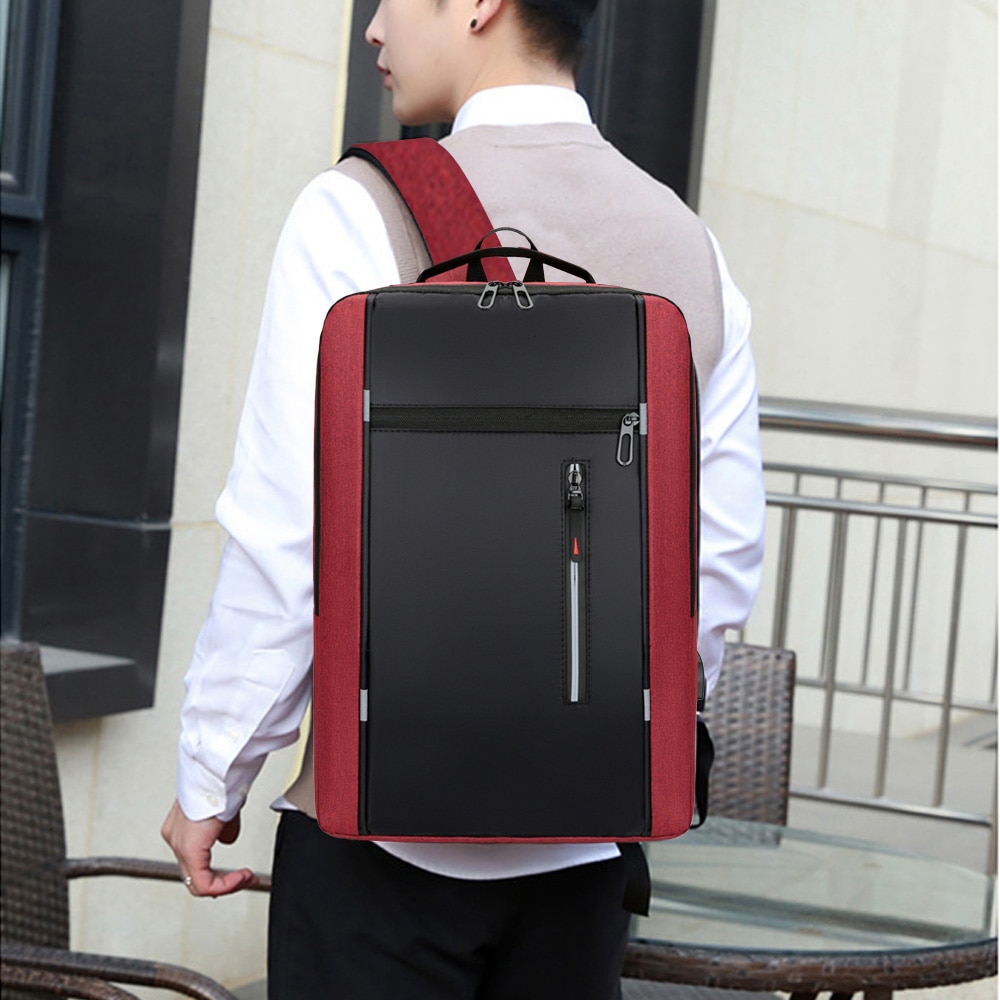 Rucsac laptop AMRINUGL, anti-furt, capacitate mare, impermeabil, rosu, 15.6 inch