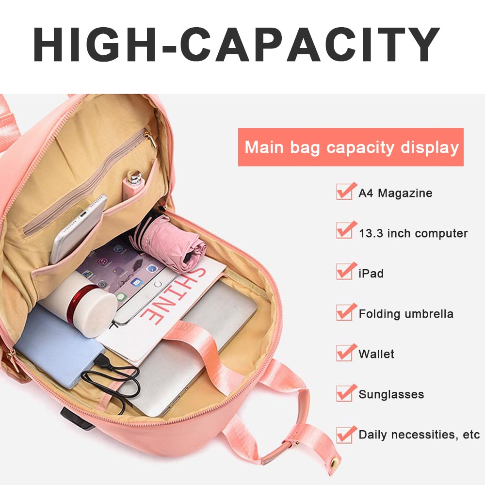Rucsac, Pentru laptop, Unisex, Poliester, Rezistent, Roz