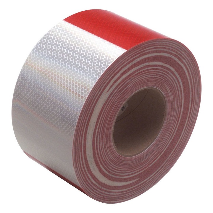 Banda reflectorizanta adeziva tip fagure, Rosu-Alb rola 5cm x 5m