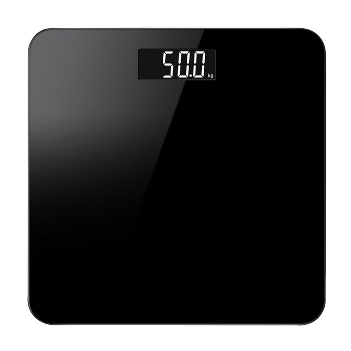 Цифрова везна за телесно тегло Vaxiuja, 302 x 302 x 25 мм, Моментално отчитане, LCD дисплей, Безопасно стъкло, Черен