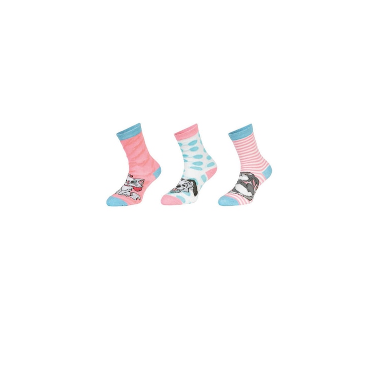 Комплект от 3 чифта детски чорапи, розови, Животни, Дисни, Розово