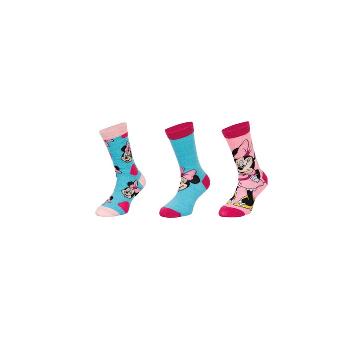 Комплект от 3 чифта детски чорапи, сини/розови, Мини Маус, Дисни, Розово/Син