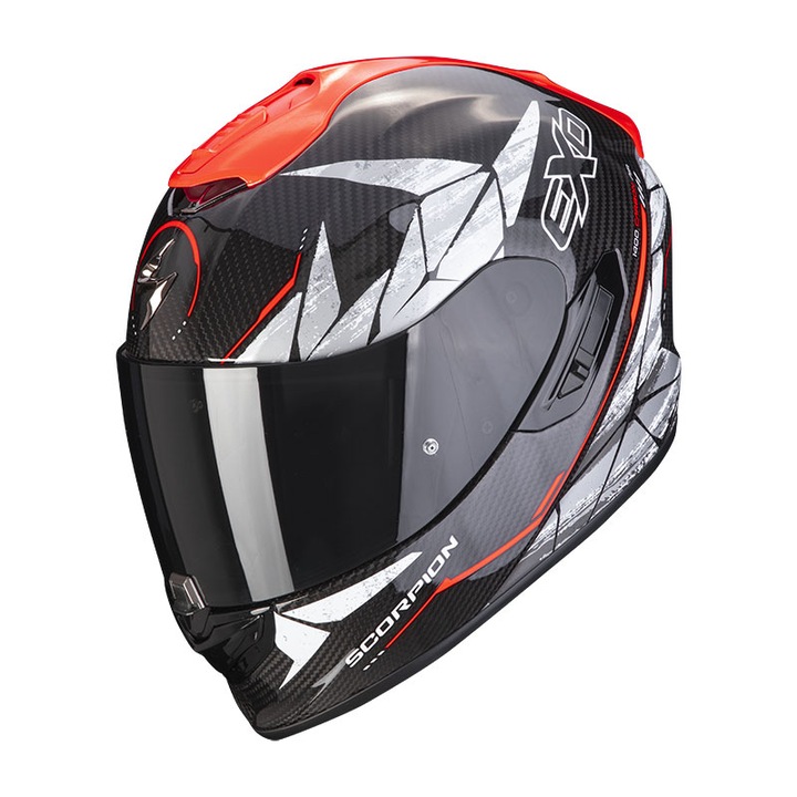 Пълна мотоциклетна каска Scorpion EXO-1400 Evo Carbon Air Aranea Red, включва и димен визьор, размер M