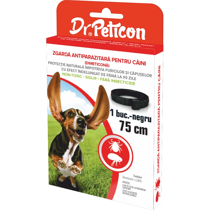 Zgarda antiparazitara, non-medicamentoasa, pentru caini, Dr. Peticon (75 cm)