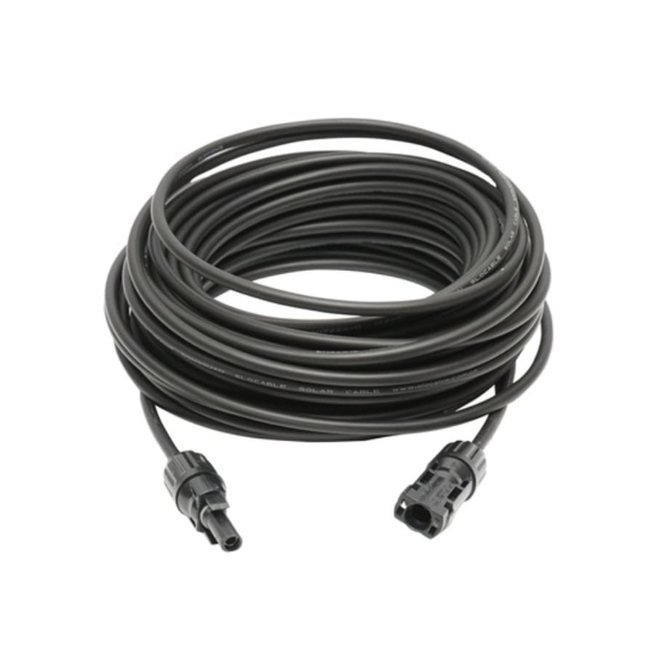 Cablu prelungire panou solar de 6mm², conector MC4, 1,5kw, 32A, IP 67 ignifug si rezistenta UV 3.5m liniari negru